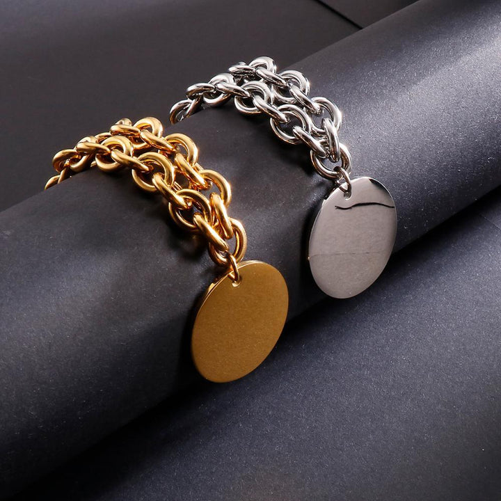 Kalen Cuban Chain Round Plate Engravable Pendant Simple Men's Stainless Steel Necklace Jewelry.