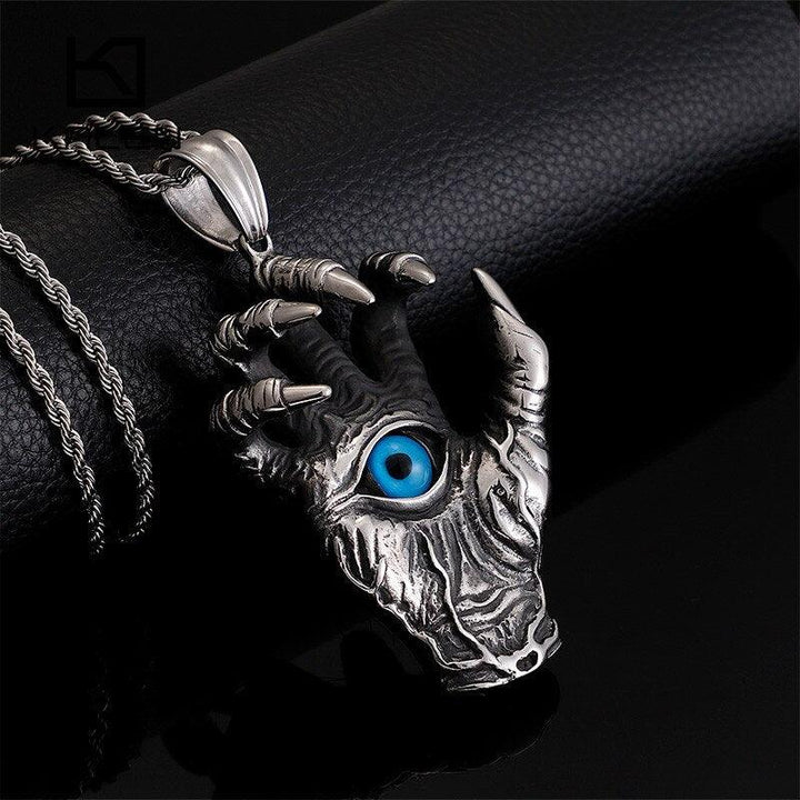 KALEN Punk Stainless Steel Skull Hand Pendant Necklace For Men Heavy Giant Ghost Claw Charm Chain Choker Homme Gothic Jewelry.