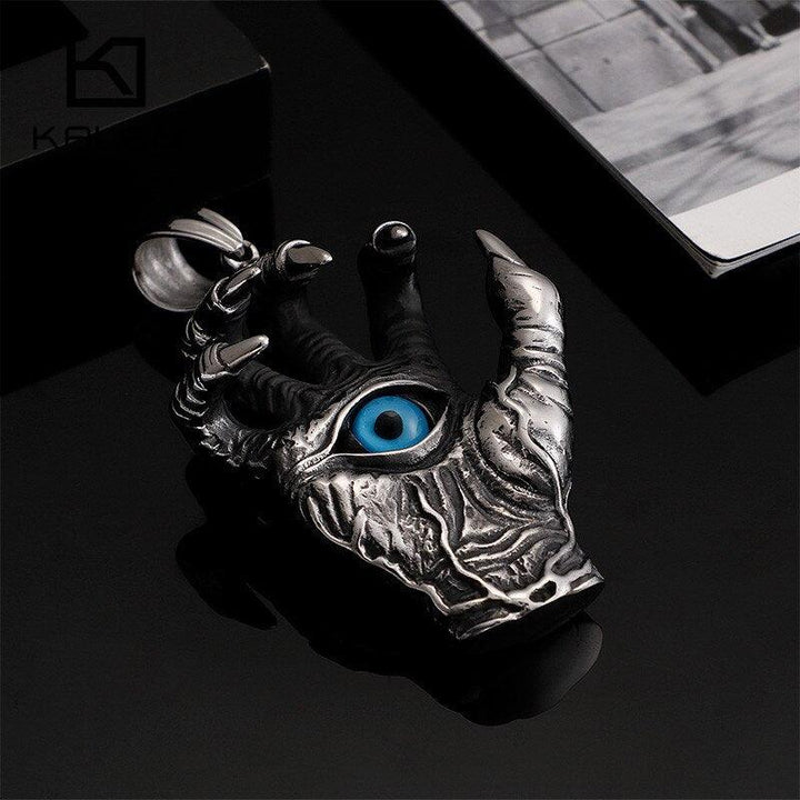 KALEN Punk Stainless Steel Skull Hand Pendant Necklace For Men Heavy Giant Ghost Claw Charm Chain Choker Homme Gothic Jewelry.