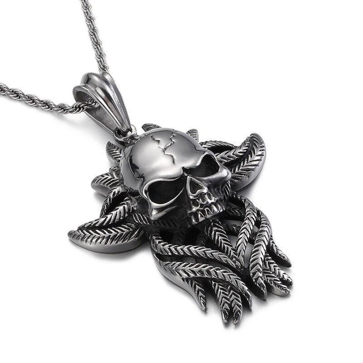 KALEN Stainless Steel Punk  Skull Pendant Necklace Men Viking Skeleton Charm Twisted Long Chain Choker Gothic Jewellry.