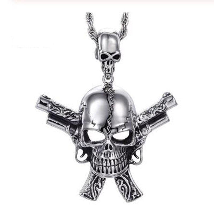 KALEN Stainless Steel Punk  Skull Pendant Necklace Men Viking Skeleton Charm Twisted Long Chain Choker Gothic Jewellry.