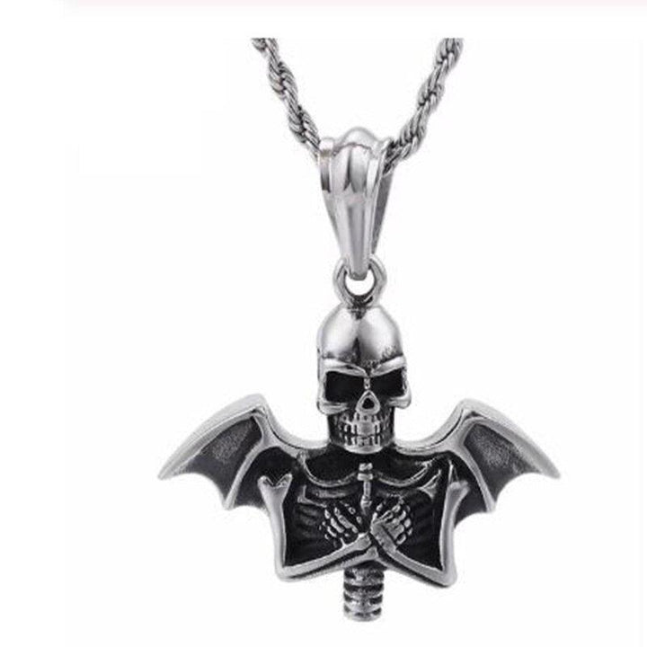 KALEN Stainless Steel Punk  Skull Pendant Necklace Men Viking Skeleton Charm Twisted Long Chain Choker Gothic Jewellry.