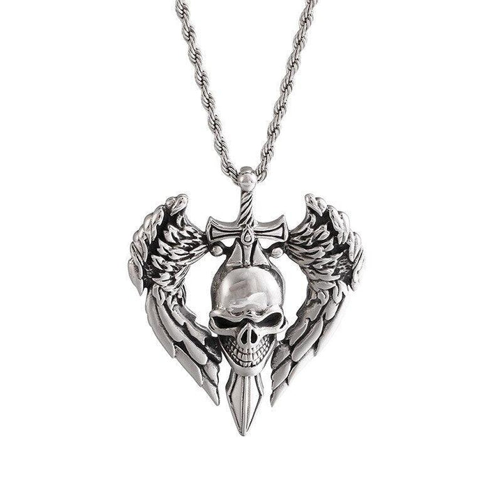 KALEN Stainless Steel Punk  Skull Pendant Necklace Men Viking Skeleton Charm Twisted Long Chain Choker Gothic Jewellry.