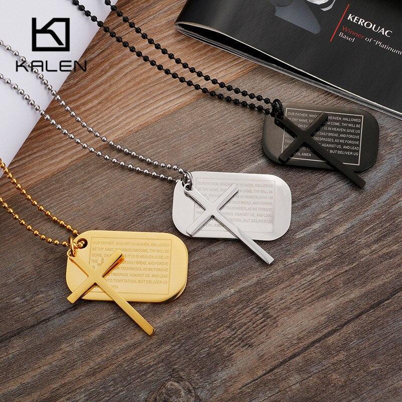 KALEN Religious Christian Cross Bible Pendant Necklace Men Stainless Steel Chain Necklace Jewelry.