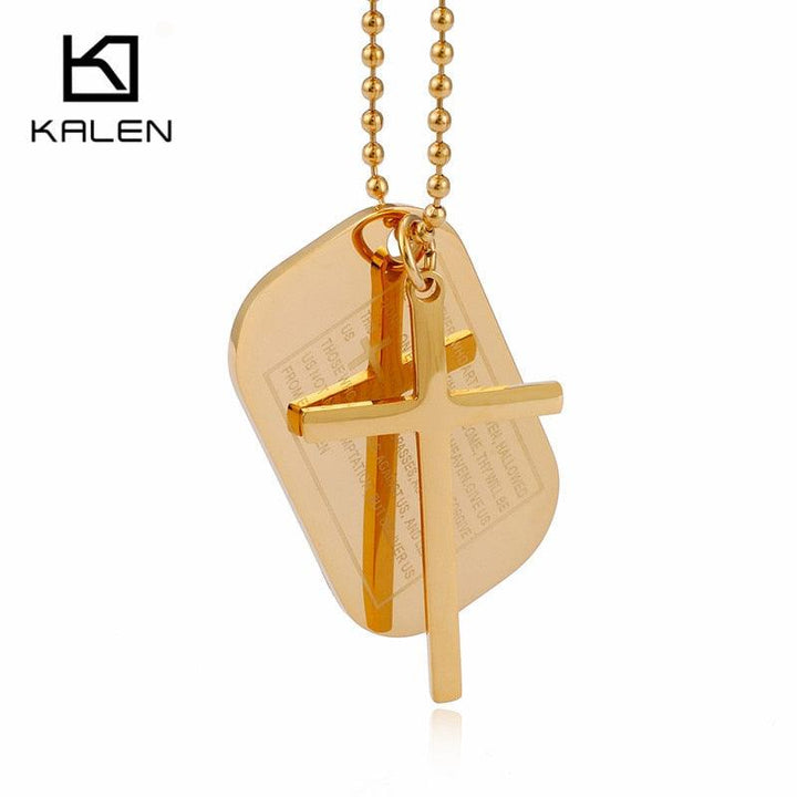 KALEN Religious Christian Cross Bible Pendant Necklace Men Stainless Steel Chain Necklace Jewelry.