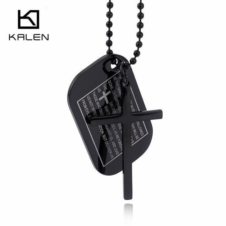 KALEN Religious Christian Cross Bible Pendant Necklace Men Stainless Steel Chain Necklace Jewelry.