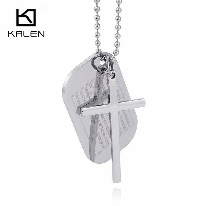 KALEN Religious Christian Cross Bible Pendant Necklace Men Stainless Steel Chain Necklace Jewelry.