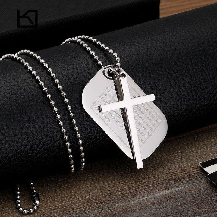 KALEN Religious Christian Cross Bible Pendant Necklace Men Stainless Steel Chain Necklace Jewelry.