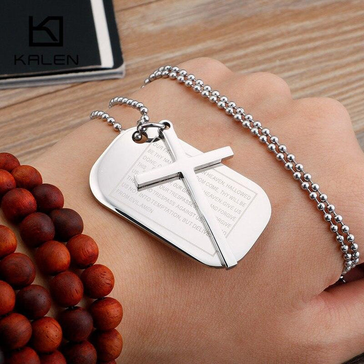 KALEN Religious Christian Cross Bible Pendant Necklace Men Stainless Steel Chain Necklace Jewelry.