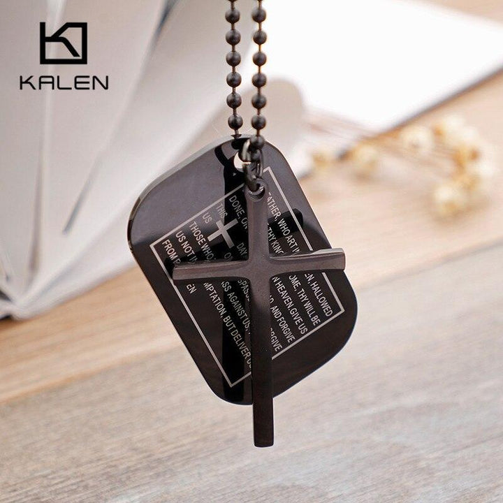 KALEN Religious Christian Cross Bible Pendant Necklace Men Stainless Steel Chain Necklace Jewelry.