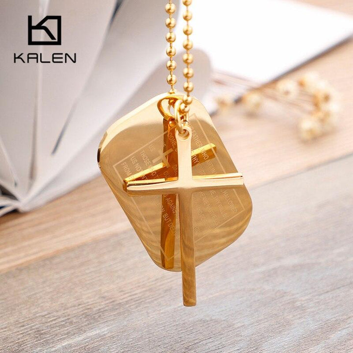 KALEN Religious Christian Cross Bible Pendant Necklace Men Stainless Steel Chain Necklace Jewelry.