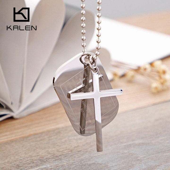 KALEN Religious Christian Cross Bible Pendant Necklace Men Stainless Steel Chain Necklace Jewelry.