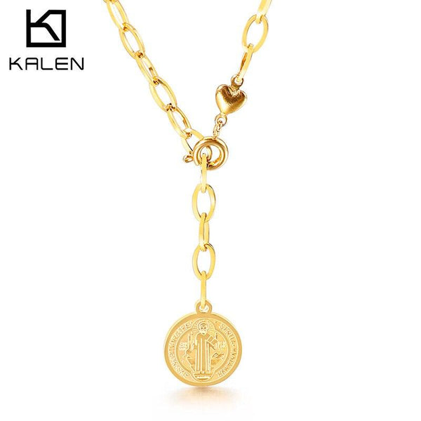 Kalen Party Anniversary Gift Small Round Brand Pendant Ladies Stainless Steel Trendy Necklace.