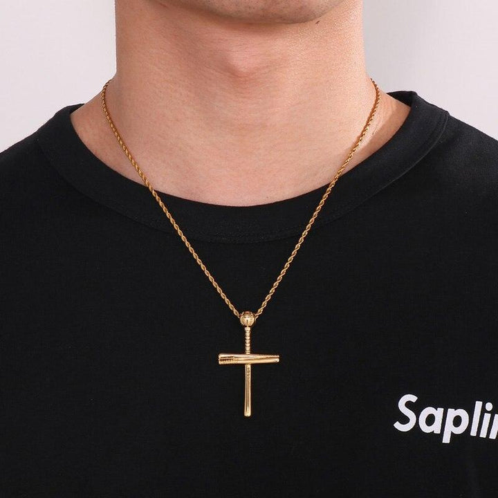 KALEN New Fashion Sports Baseball Bat Religious Cross Pendant Necklace For Women And Men Punk Polishing Stainless Steel Jewelry.