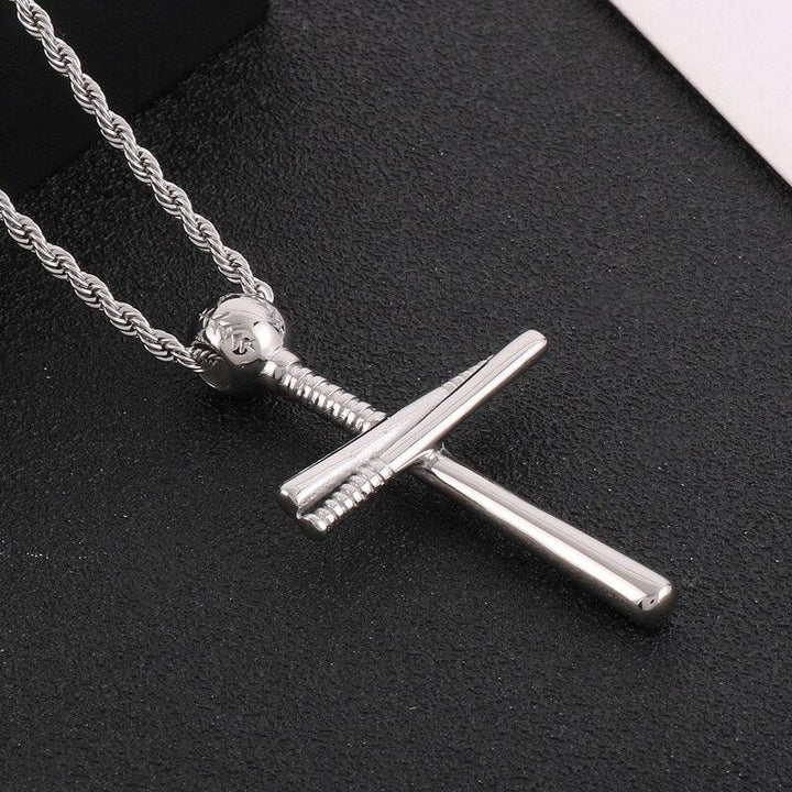 KALEN New Fashion Sports Baseball Bat Religious Cross Pendant Necklace For Women And Men Punk Polishing Stainless Steel Jewelry.