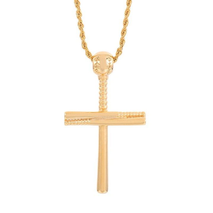 KALEN New Fashion Sports Baseball Bat Religious Cross Pendant Necklace For Women And Men Punk Polishing Stainless Steel Jewelry.