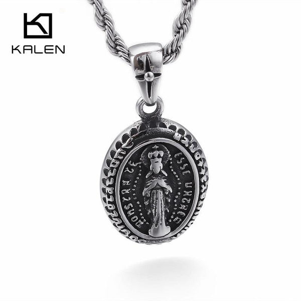 KALEN Vintage Figure Pendant Necklaces For Men  Stainless Steel Religious Pendant 50cm 55cm 60cm Chain Necklace Gift.