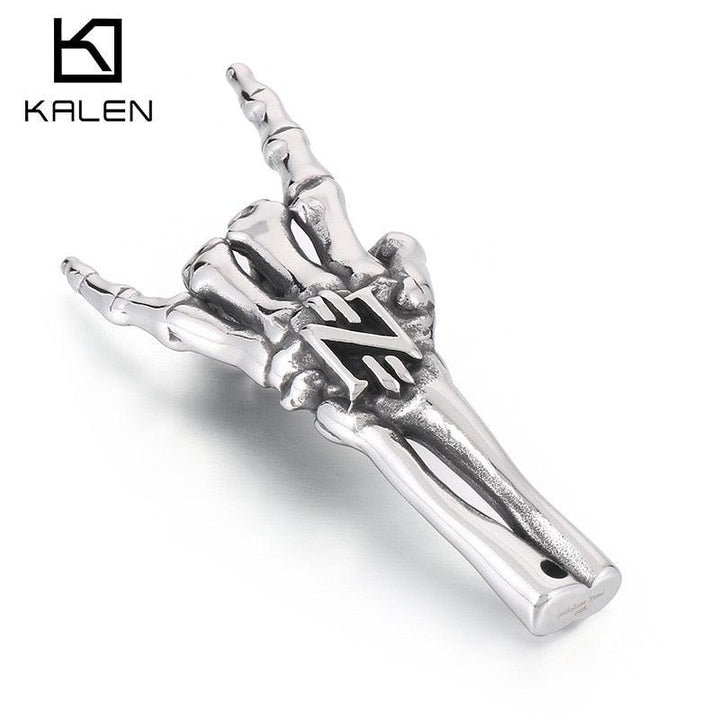 KALEN Stainless Steel Retro Rock Character Skull Hand Bone Pendant Men Necklace Pendant Jewelry.