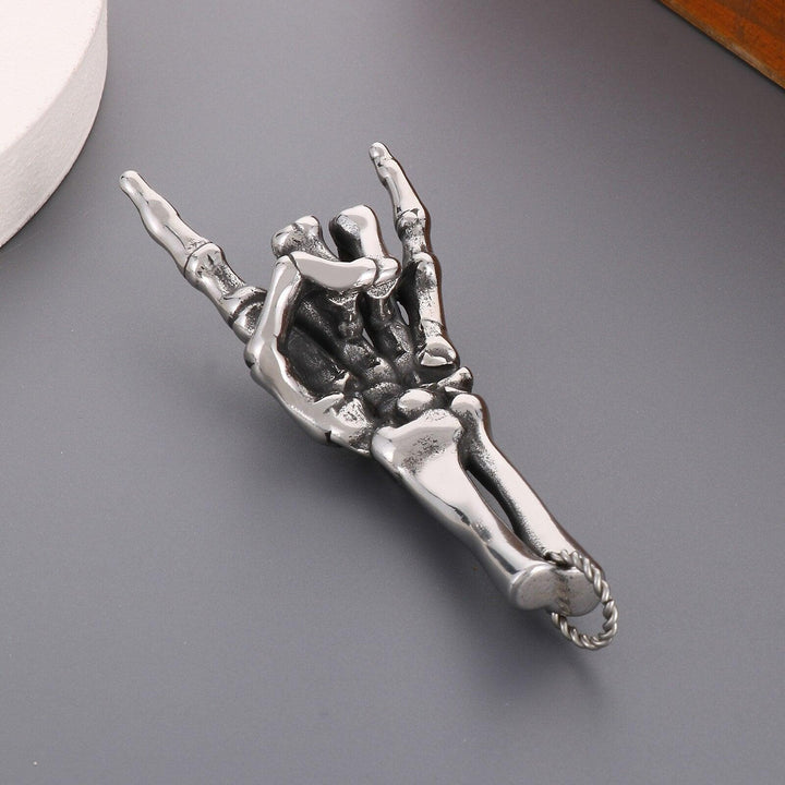 KALEN Stainless Steel Retro Rock Character Skull Hand Bone Pendant Men Necklace Pendant Jewelry.