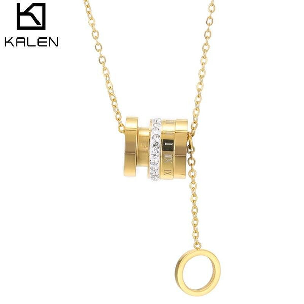 Kalen Classic Design Famous Brand Roman numerals Pendant Necklace For Woman Titanium Steel Woman Necklace Luxury Jewelry Female.