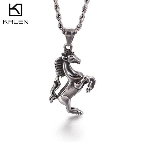KALEN Boho Stainless Steel Running Horse Pendant Necklace Men Hip Hop Animal Colar Masculino Jewelry.