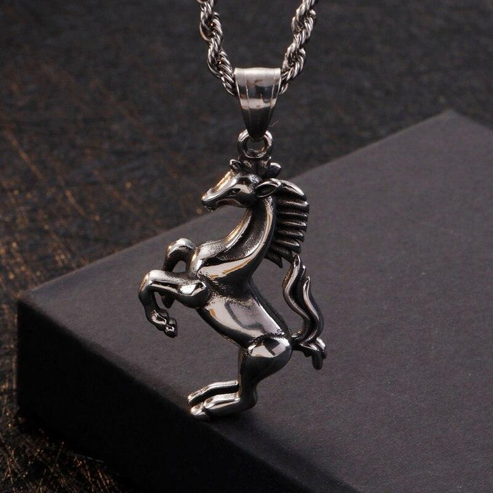 KALEN Boho Stainless Steel Running Horse Pendant Necklace Men Hip Hop Animal Colar Masculino Jewelry.