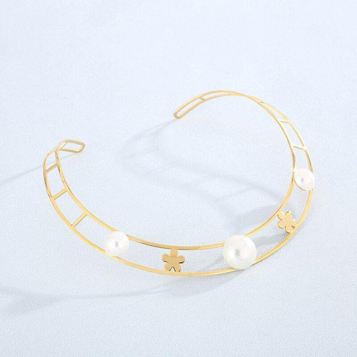 SALE 7 Styles Stainless Steel Choker Necklace Women Metal Hollow Jewelry Set Statement Jewelry Collier Pearl Jewelry Gift.