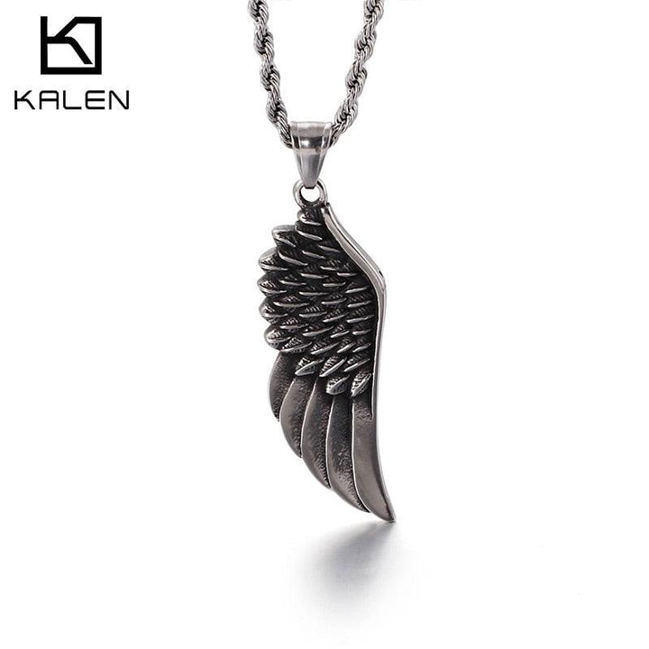 KALEN Punk Stainless Steel Shark Feather Pendant Necklace Men Hip Hop Boxing Knuckles Chain Collar Homme Boho Jewelry.