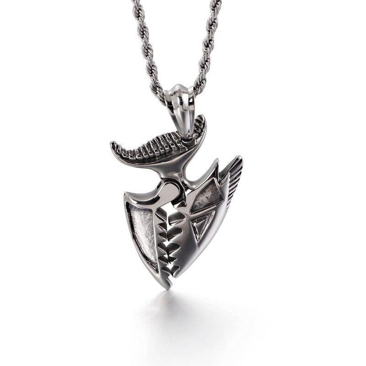 KALEN Punk Stainless Steel Shark Feather Pendant Necklace Men Hip Hop Boxing Knuckles Chain Collar Homme Boho Jewelry.