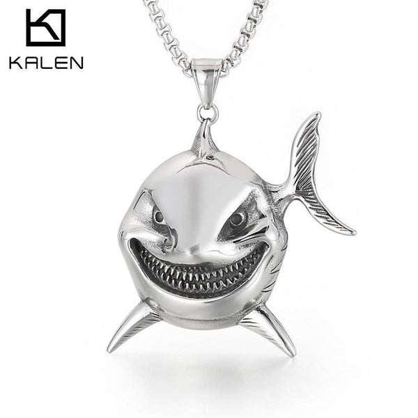 Kalen Golden Hip Hop Polished Shark Pendant 316L Stainless Steel Men's Necklace Party Jewelry.