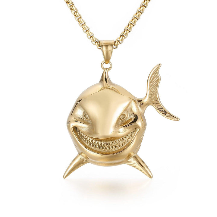 Kalen Golden Hip Hop Polished Shark Pendant 316L Stainless Steel Men's Necklace Party Jewelry.