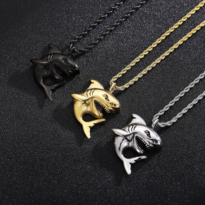 Kalen Shark Pendant Tricolor Stainless Steel High Quality Necklace Punk Jewelry Wholesale.