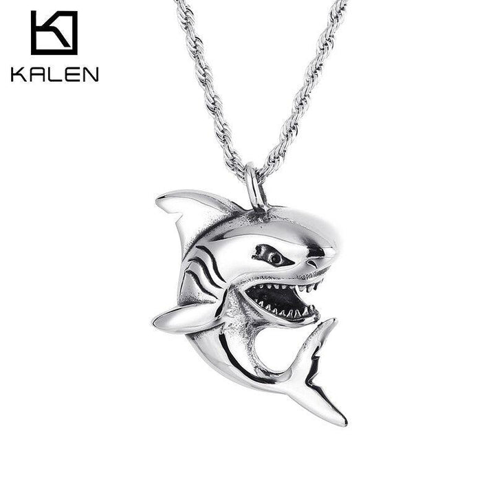 Kalen Shark Pendant Tricolor Stainless Steel High Quality Necklace Punk Jewelry Wholesale.