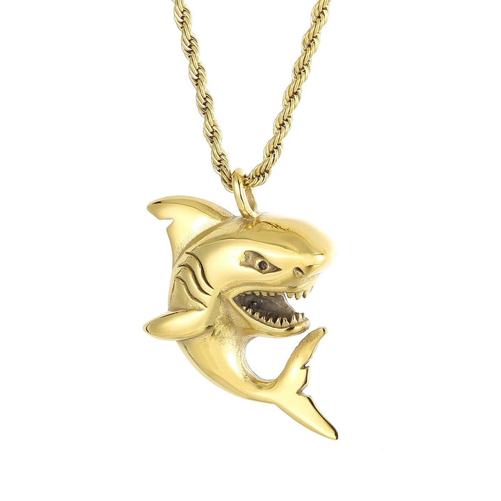 Kalen Shark Pendant Tricolor Stainless Steel High Quality Necklace Punk Jewelry Wholesale.