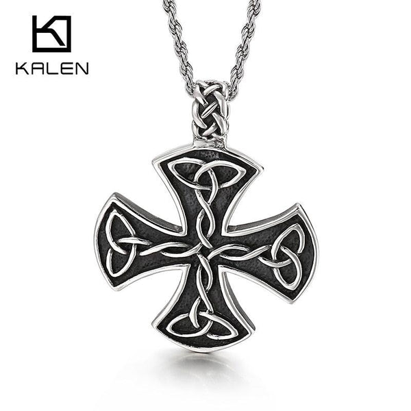Kalen Classic Trend Men's Retro Viking Male Power Shield Pendant Stainless Steel Necklace.