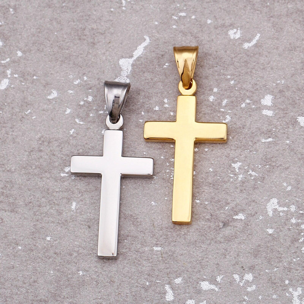 Kalen Simple Golden Cross Pendant Trend 316L Stainless Steel Men's Necklace Gifts.