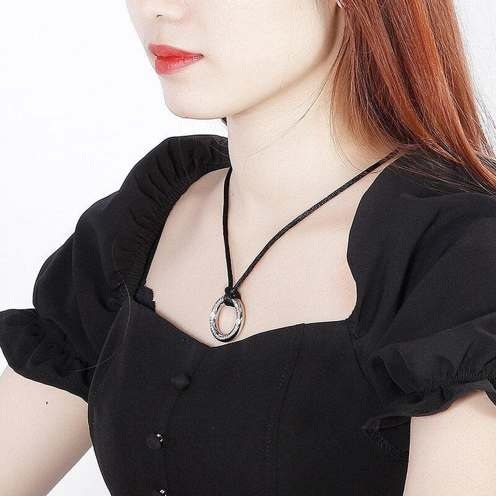 KALEN Fashion New Stainless Steel Simple Round Necklace Long Velvet Rope Temperament Female Zirconia Pendant Gifts Wholesale.