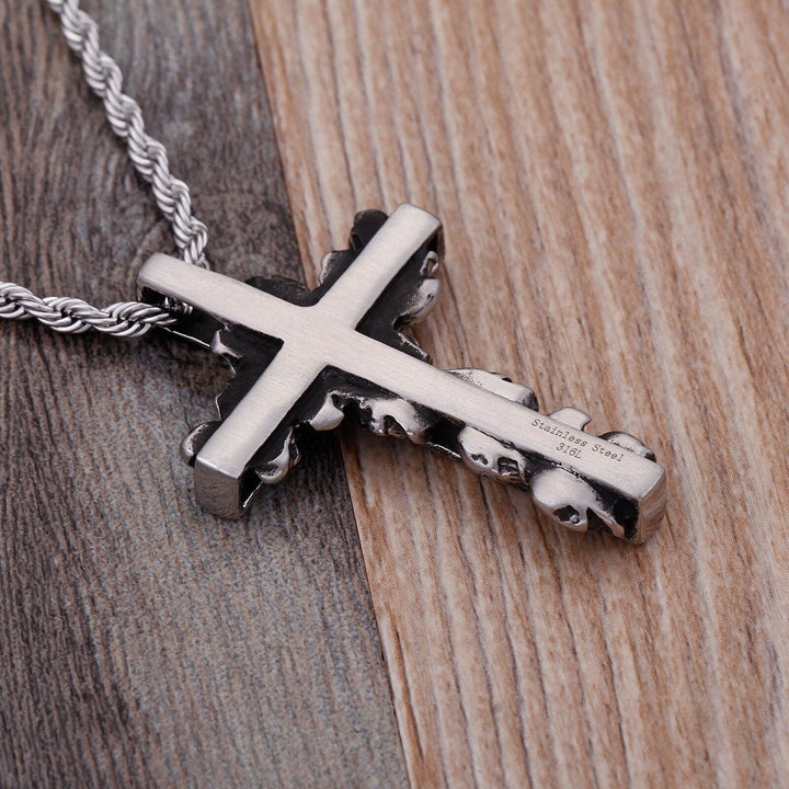 Kalen Skull Cross Redemption Jesus Religion Stainless Steel Pendant Men's Necklace Jewelry.