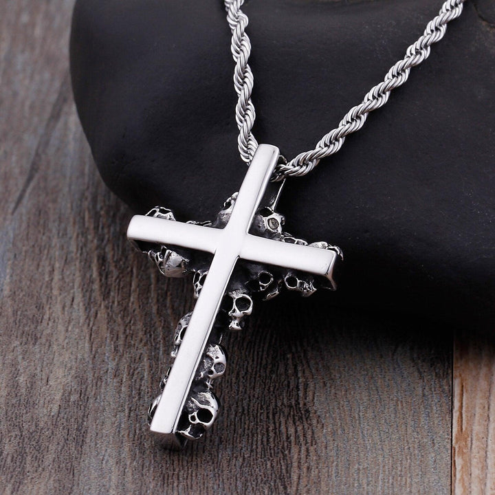Kalen Skull Cross Redemption Jesus Religion Stainless Steel Pendant Men's Necklace Jewelry.