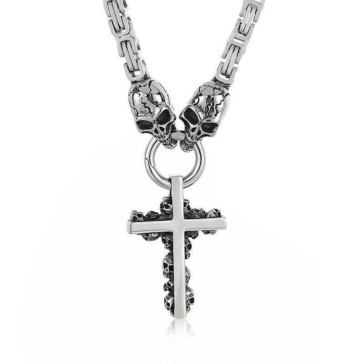 Kalen Skull Series  Pendant Punk Necklace For Men's Charm Metal Accessory Cross Chain.