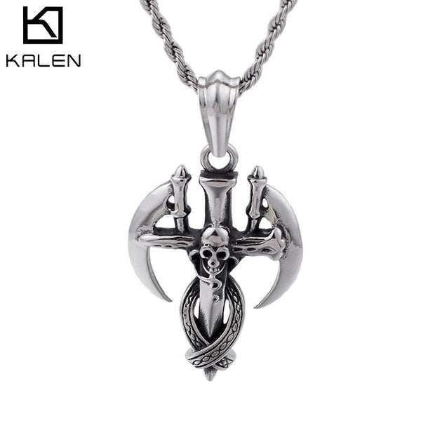 Kalen Skull And Sickle Revenge Pendant Punk Stainless Steel Men's Exquisite Necklace Jewelry Gifts.