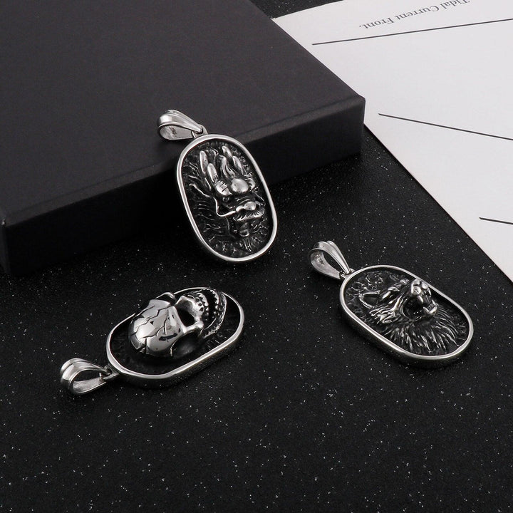 KALEN Vintage Skull Wolf Faucet Necklace Pendant Stainless Steel Twist Rope Necklace Men Punk Jewelry.