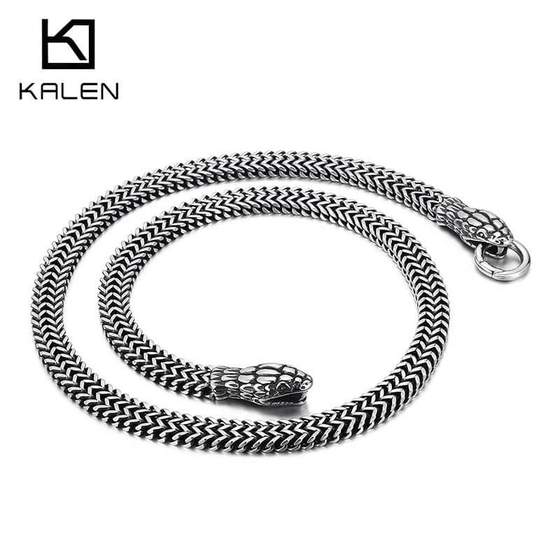Kalen  Punk Snake Braided Chain Necklace Trend Metal Stainless Steel 60CM Long  Accessories Men Jewelry.