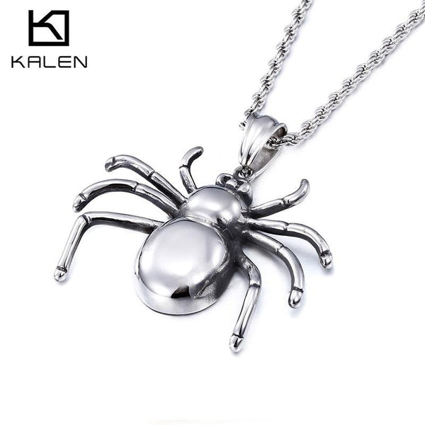 Kalen Fashion Jewelry High Quality Stainless Steel Huge Heavy Animal Spider Pendant Necklace Men's Cool Rock Accessory Gifts.