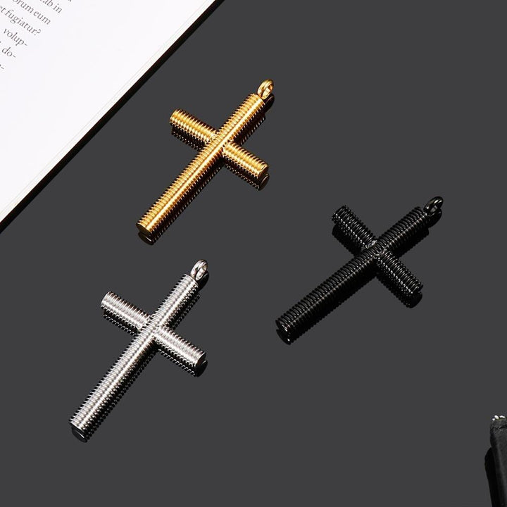 Kalen Three-Color Spiral Screw Cross Pendant 316L Stainless Steel Men's Trendy Necklace Jewelry.