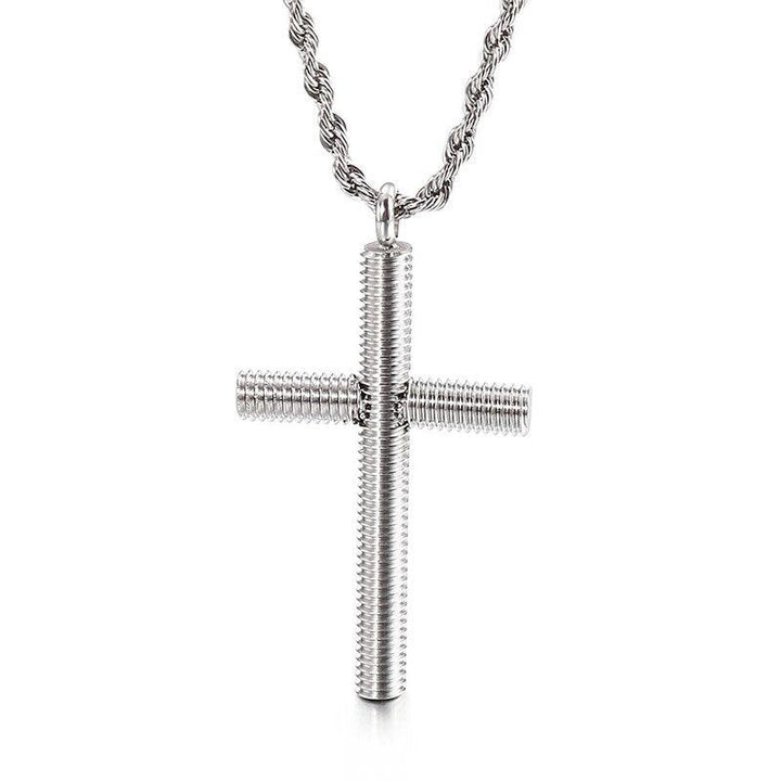 Kalen Three-Color Spiral Screw Cross Pendant 316L Stainless Steel Men's Trendy Necklace Jewelry.