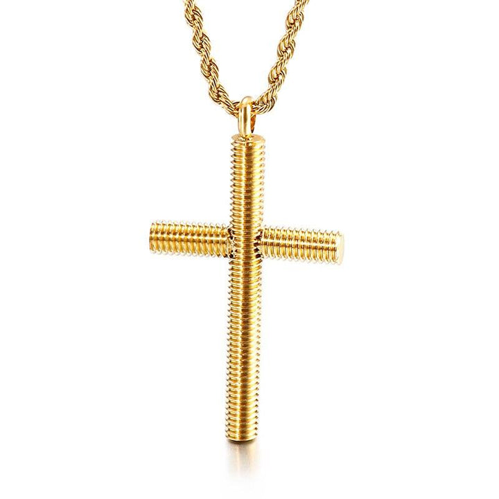 Kalen Three-Color Spiral Screw Cross Pendant 316L Stainless Steel Men's Trendy Necklace Jewelry.