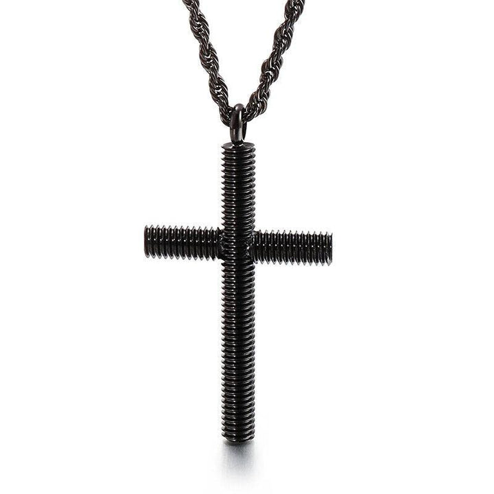 Kalen Three-Color Spiral Screw Cross Pendant 316L Stainless Steel Men's Trendy Necklace Jewelry.