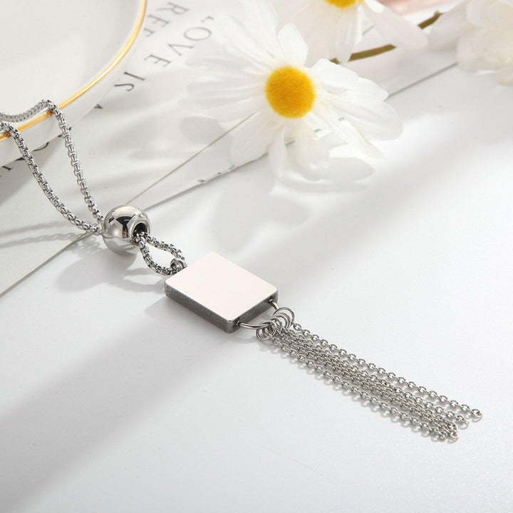 KALEN Stainless Steel Tassel  Necklace Square Pendant Tassel Long Necklace For Women Fashion Jewelry.