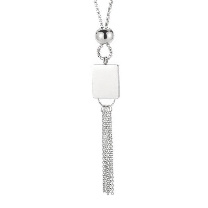 KALEN Stainless Steel Tassel  Necklace Square Pendant Tassel Long Necklace For Women Fashion Jewelry.